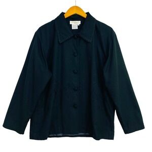 GREAT CAVALIER St Paul Women's Top Large Black Button Up Long Sleeve 100% Silk
